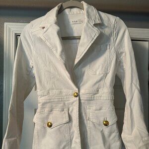 A.L.C. White Denim Blazer Gold Button Jacket Size 0 Structured Cotton NWOT